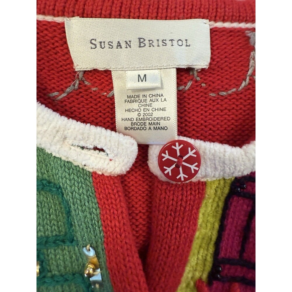 Vtg Susan Bristol Crazy Cat Lady Ugly Christmas Sweater Button Up Cardigan Sz M - Picture 3 of 10